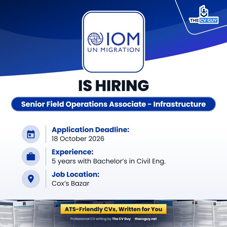 International Organization for Migration IOM Bangladesh Senior Field Operations Associate Infrastructure The CV Guy