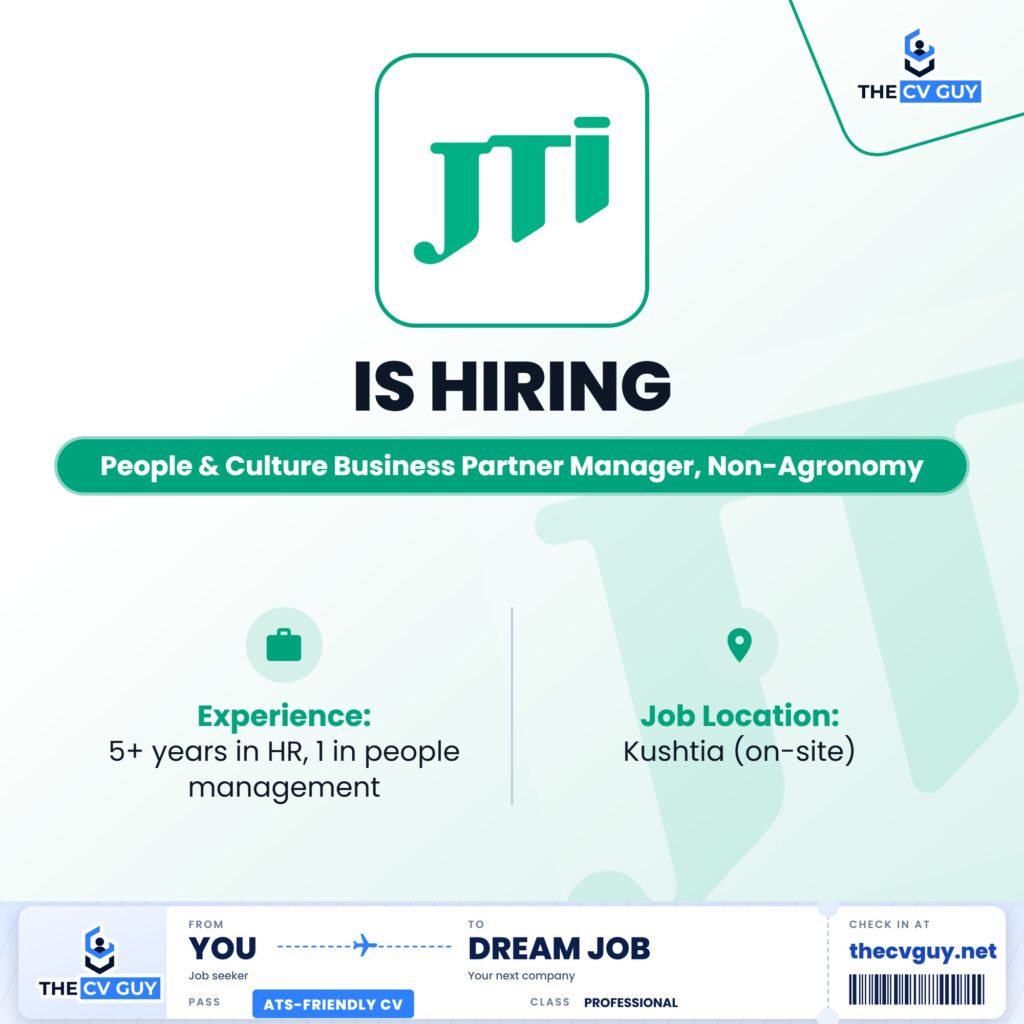 JTI Bangladesh Job Circular 2026 | People & Culture Business Partner Manager, Non-Agronomy 1 The CV Guy is the No.1 Resume/CV Writer in Bangladesh, Asia & Middle East JTI Bangladesh People Culture Business Partner Manager Non Agronomy The CV Guy