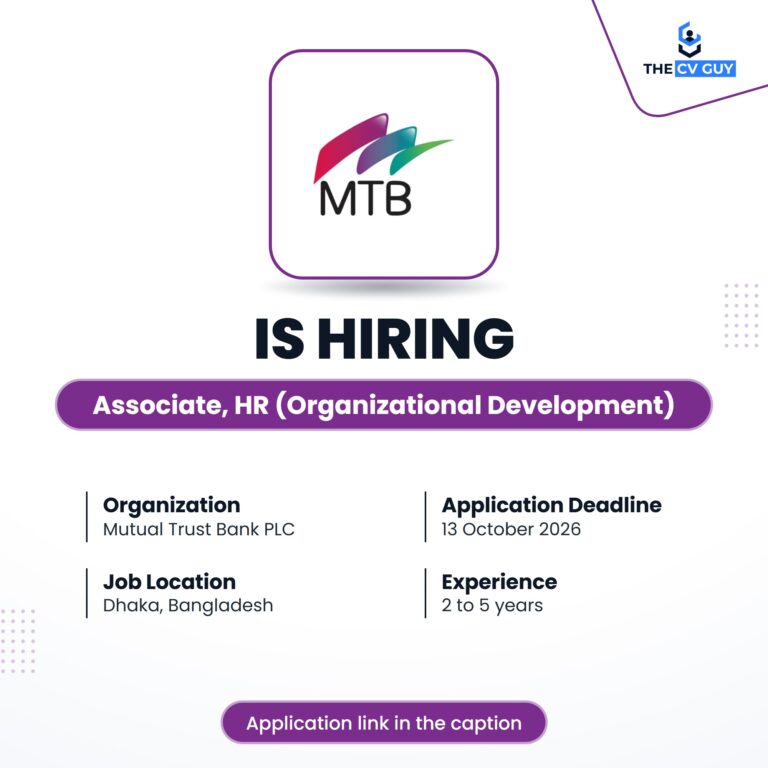 Mutual Trust Bank PLC (MTB) is hiring Associate, Human Resources (Organizational Development)