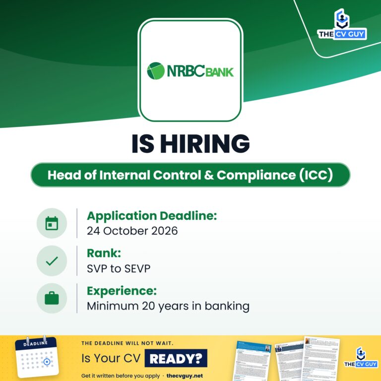NRBC Bank PLC is hiring Head of Internal Control & Compliance (ICC)