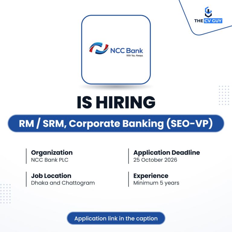 National Credit and Commerce Bank PLC is hiring RM / SRM, Corporate Banking (SEO-VP)