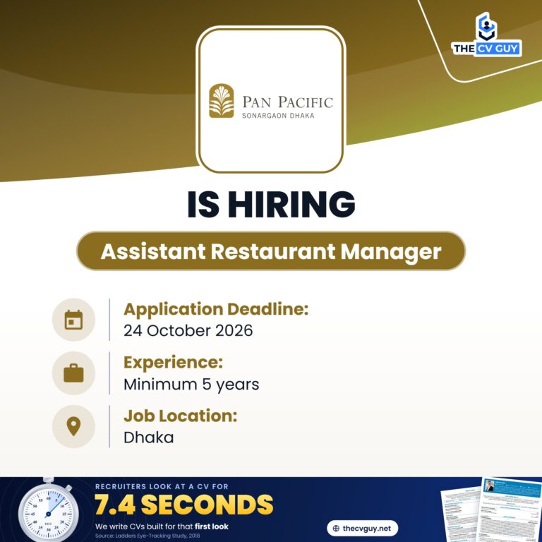 Pan Pacific Sonargaon Dhaka is hiring Assistant Restaurant Manager