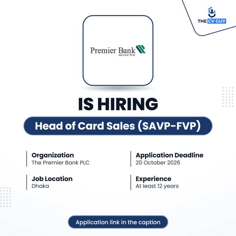 The Premier Bank PLC is hiring Head of Card Sales (SAVP-FVP)
