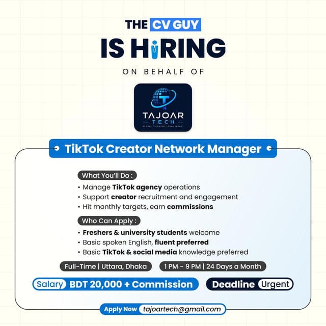 TAJOAR TECH Is Hiring TikTok Creator Network Manager