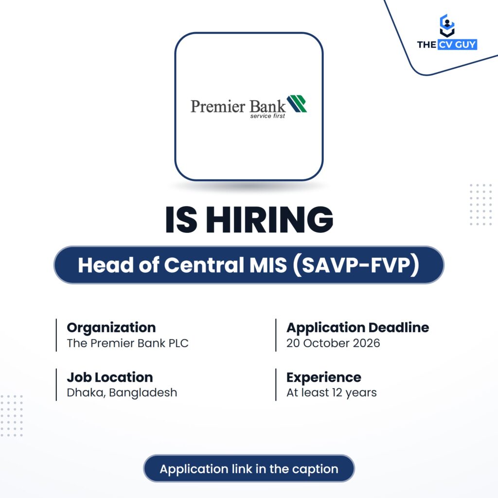 The Premier Bank PLC is hiring Head of Central MIS (SAVP-FVP)