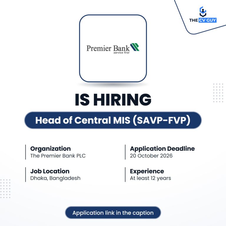The Premier Bank PLC is hiring Head of Central MIS (SAVP-FVP)