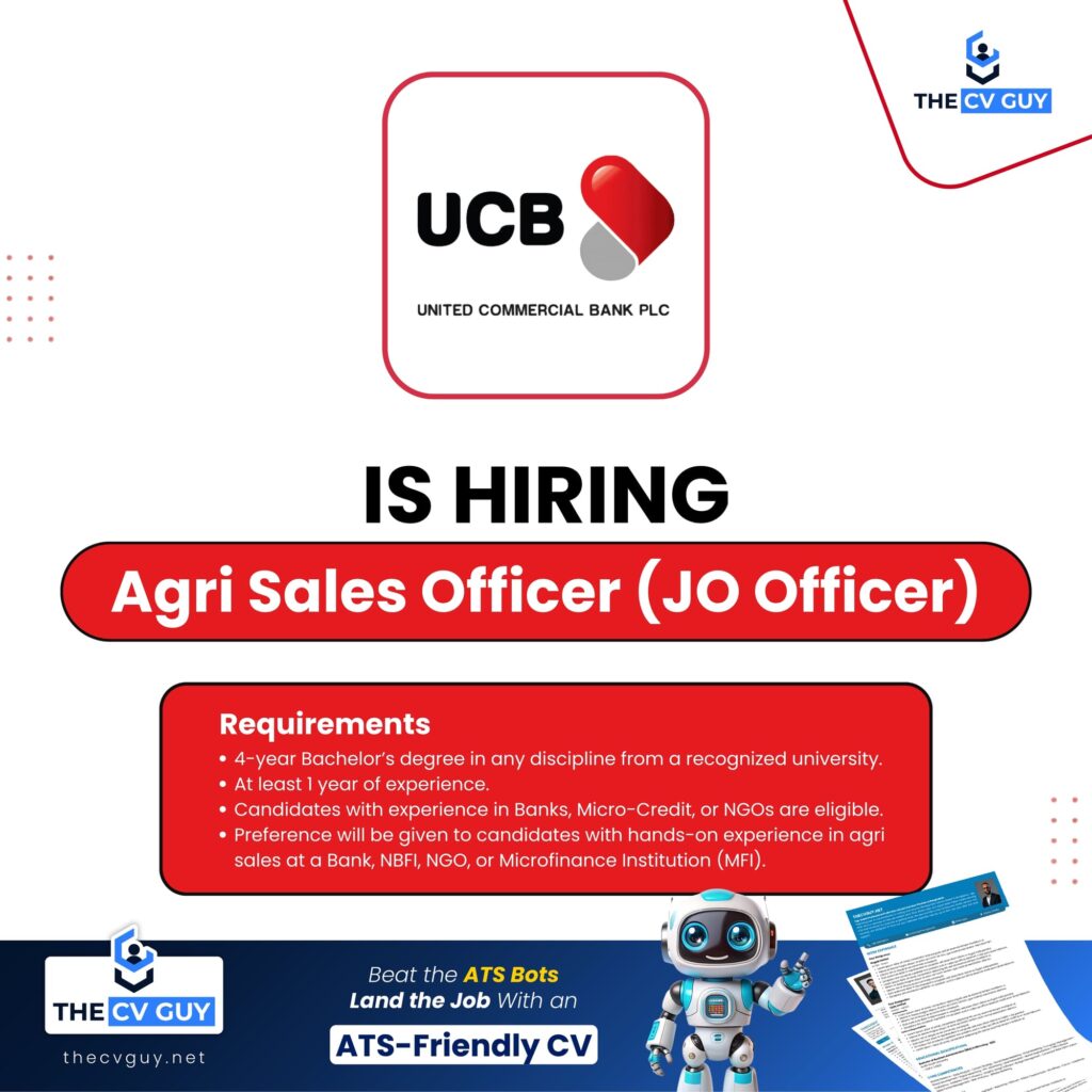 United Commercial Bank PLC is hiring Agri Sales Officer (JO Officer)