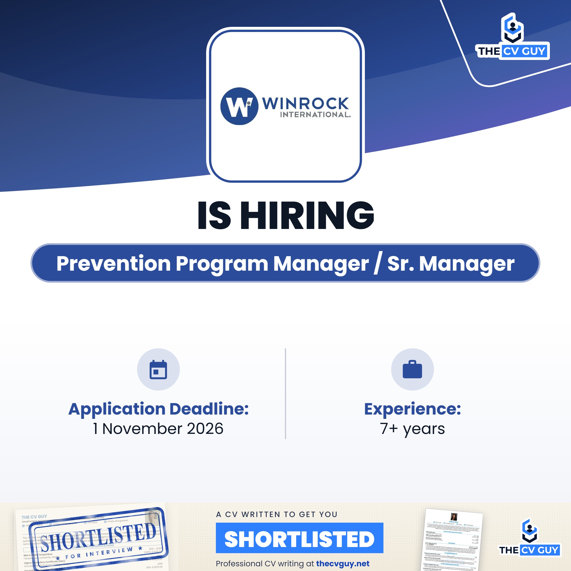 Winrock International Prevention Program Manager Sr Manager is hiring