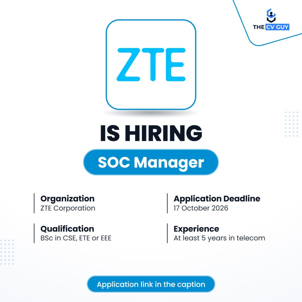 ZTE Corporation SOC Manager job circular 2026