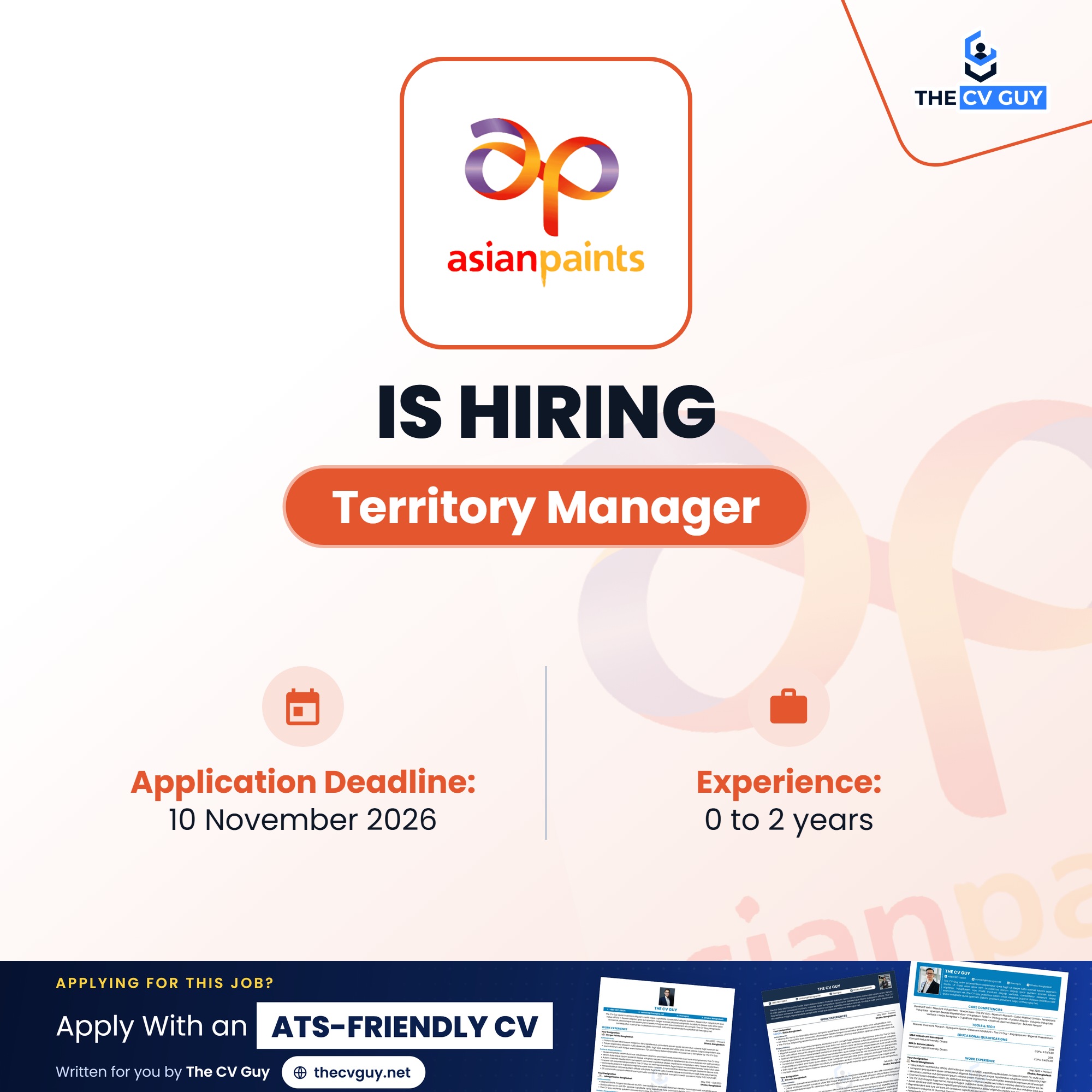 Asian Paints Bangladesh is hiring Territory Manager