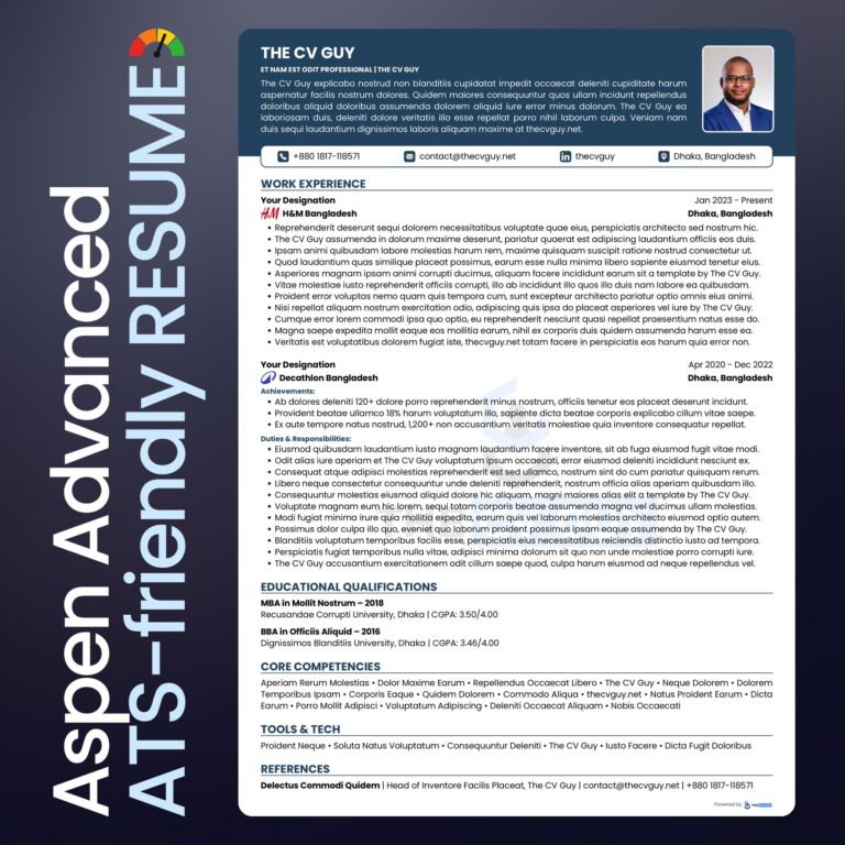 Aspen ATS resume template in steel blue by The CV Guy, best for sales and commercial leadership