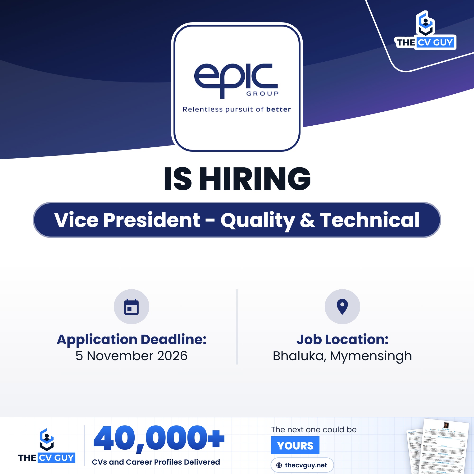 Epic Group Job Circular 2026 | Vice President - Quality & Technical ...
