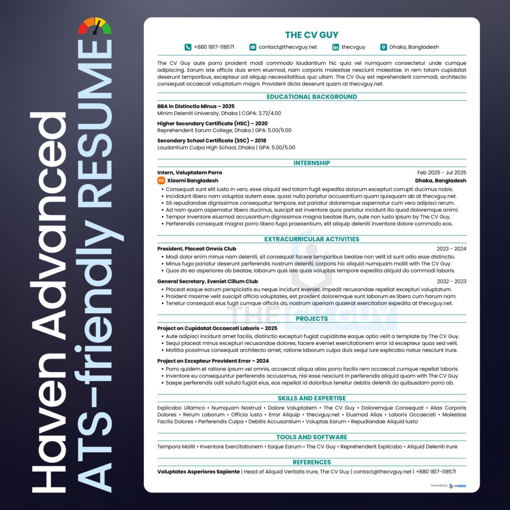 Haven ATS resume template in teal by The CV Guy