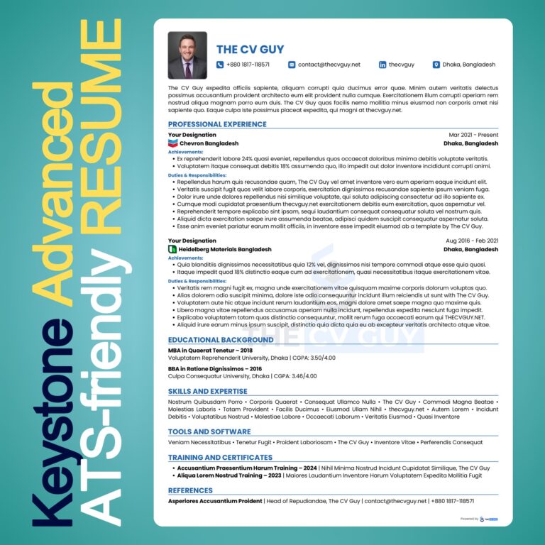 Keystone ATS resume template in royal blue by The CV Guy, best for operations and supply chain