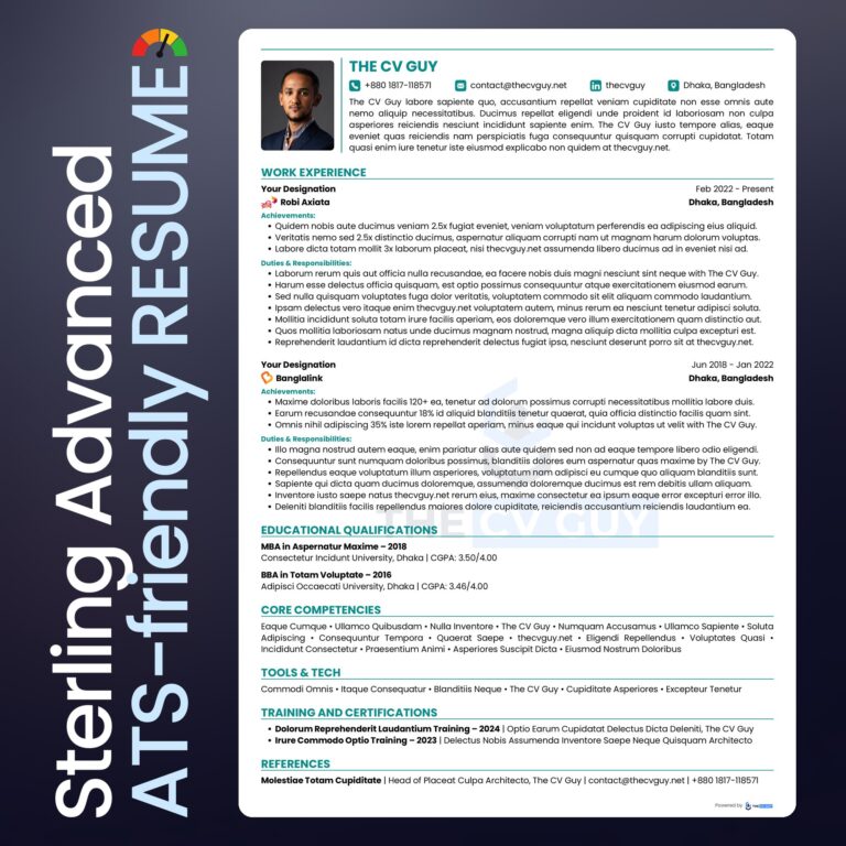 Sterling ATS resume template in teal by The CV Guy, best for country manager and regional roles