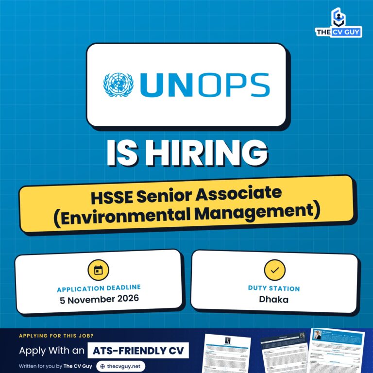 UNOPS is hiring HSSE Senior Associate (Environmental Management)